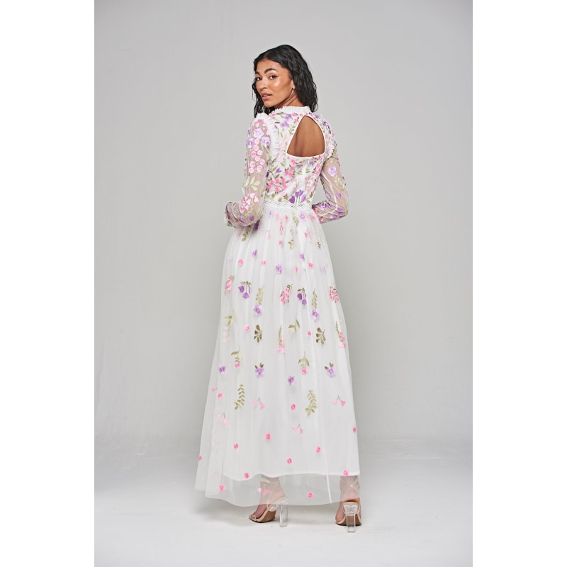 Lorea Floral Embroidered Maxi Dress White Frock and Frill Wolf Badger