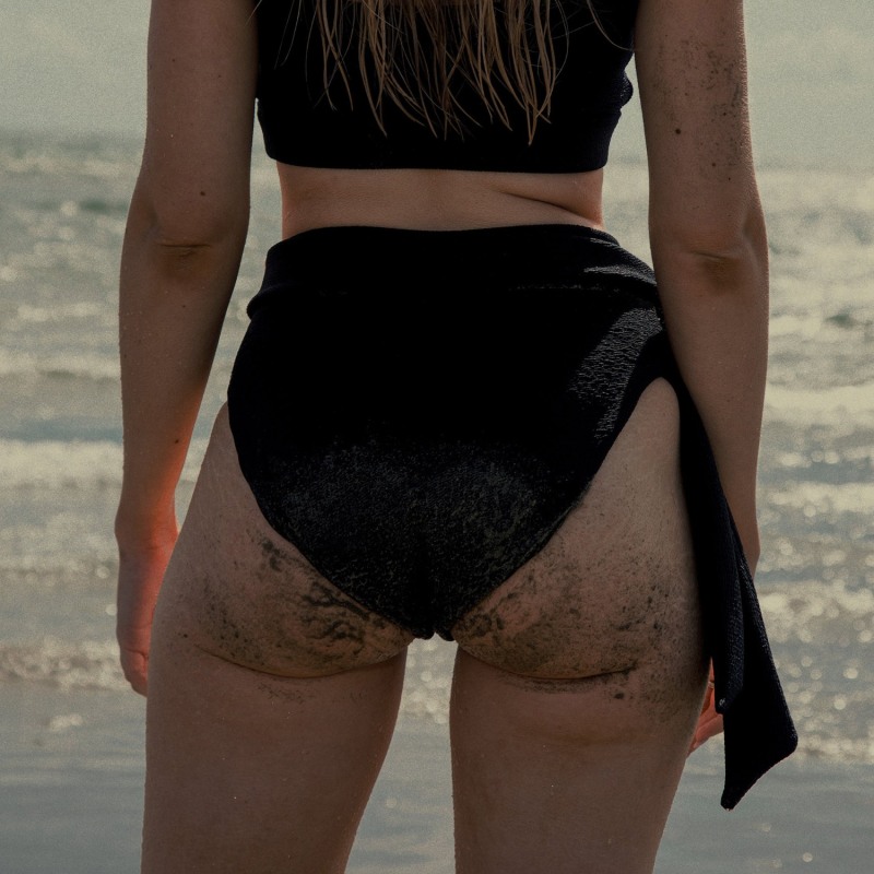 Black crinkle high waisted bikini bottoms cheap