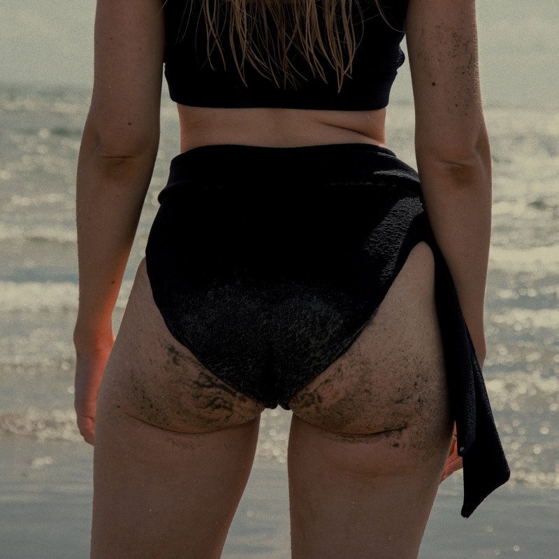 Thumbnail of Lorelei Black Crinkle Super High-Waisted Bikini Bottom image