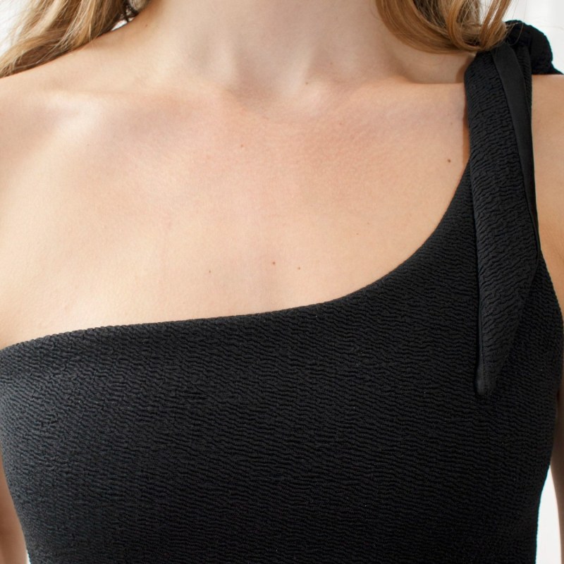 Thumbnail of Lorelei Black Crinkle One-Shoulder One Piece image