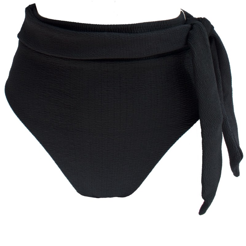 Thumbnail of Lorelei Black Crinkle Super High-Waisted Bikini Bottom image