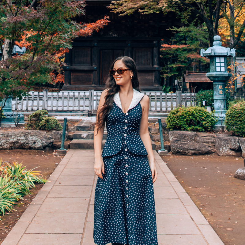 Thumbnail of Loretta Laughing Anchor Print Midi Dress With Peplum Frill image