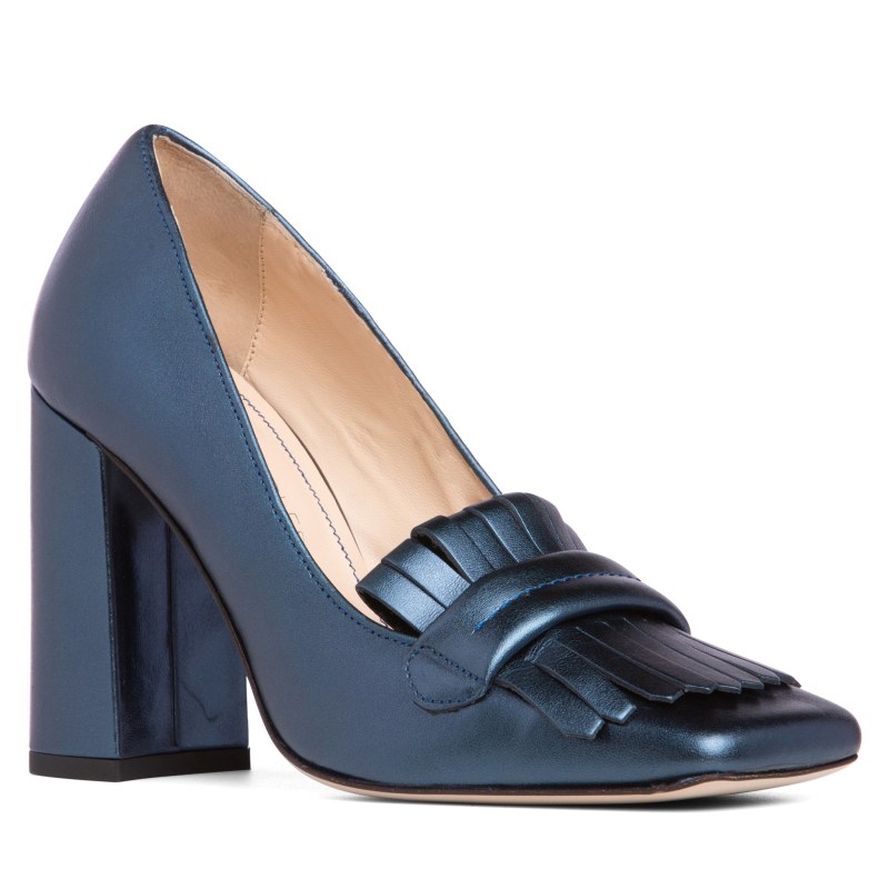 Navy leather block heel pumps sales
