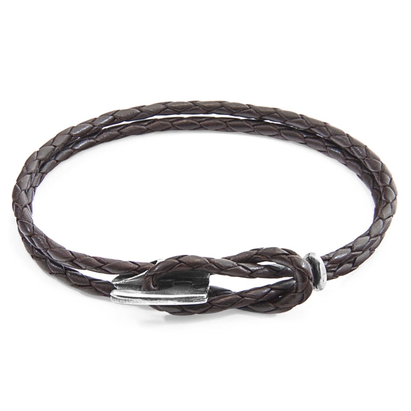 Thumbnail of Dark Brown Padstow Silver & Braided Leather Bracelet image