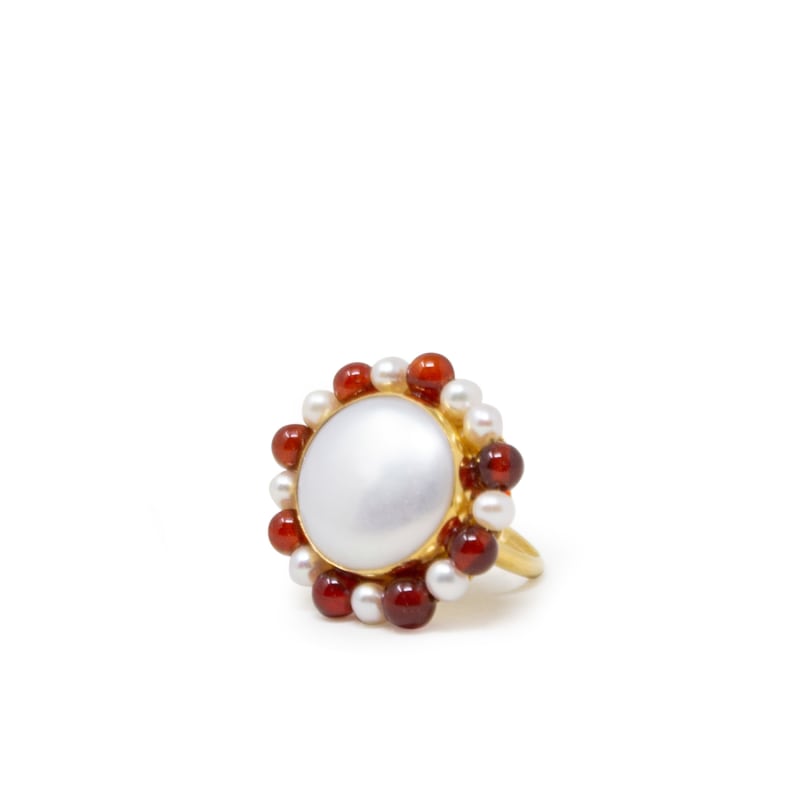 Thumbnail of Lotus Gold-Plated Pearl And Carnelian Ring image