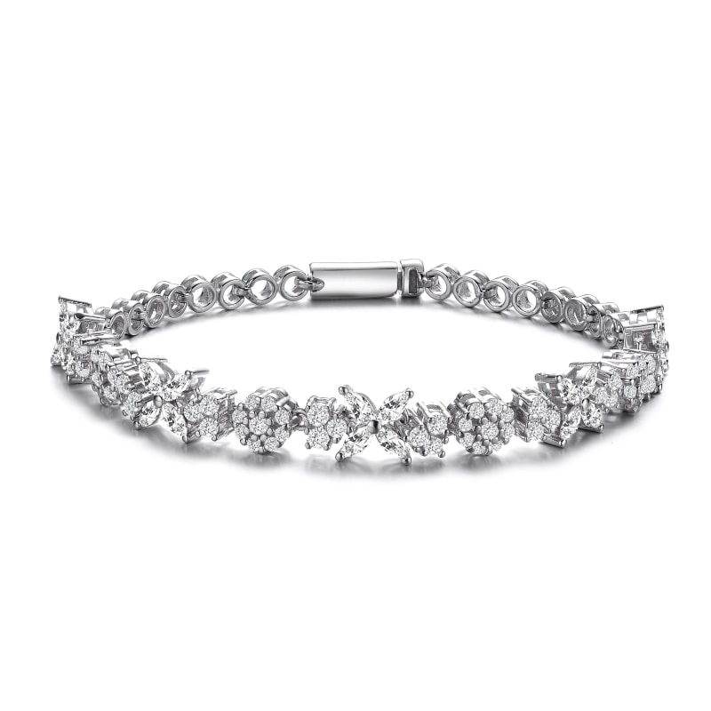 Eternity Cubic Zirconia Bangle Bracelet Rhodium Plated Sterling Silver Marquise and Round CZ Eternity Cubic Zirconia Bangle Bracelet Rhodium Plated Sterling Silver Marquise and Round CZ