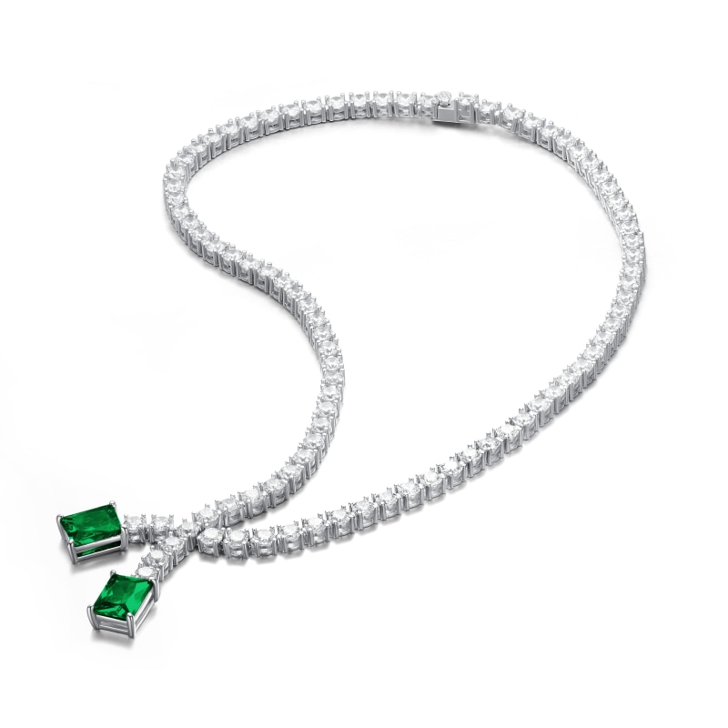 Louise Silver Tennis Chain Green Necklace Genevive Jewelry Wolf Badger