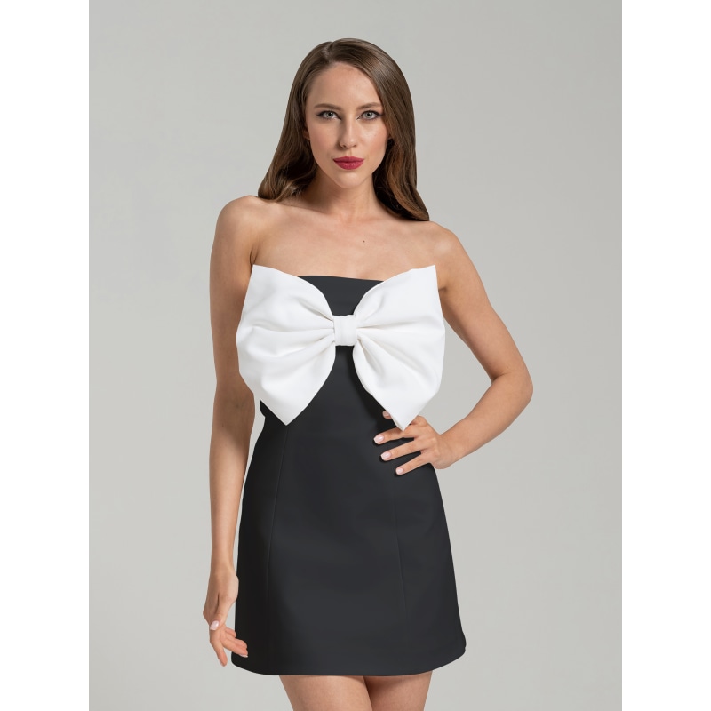 Thumbnail of Love Affair Statement Bow Mini Dress, Black & White image