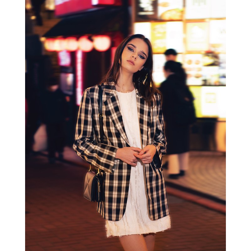 Love Mercy Checked Blazer Black Belle Bloom Wolf Badger