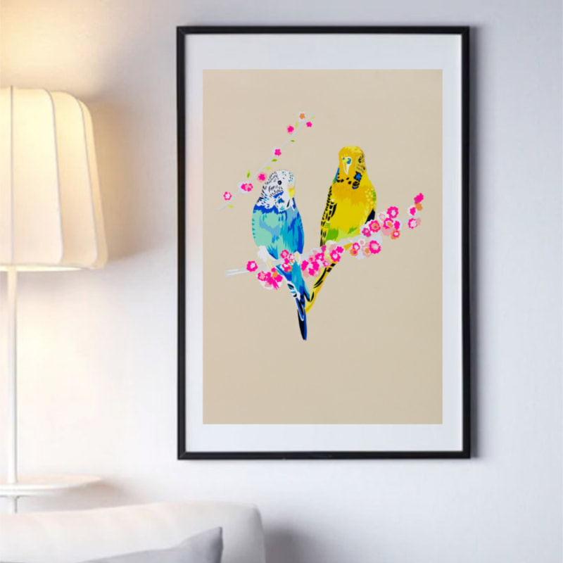 Thumbnail of Loving Budgies Limited Edition Fine Art Giclee Print Size M image