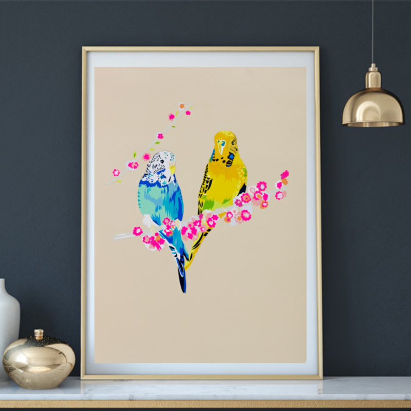 Thumbnail of Loving Budgies Limited Edition Fine Art Giclee Print Size M image