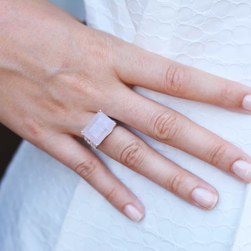 Thumbnail of Sterling Silver Cocktail Ring Rose Quartz Gemstone Pietra image