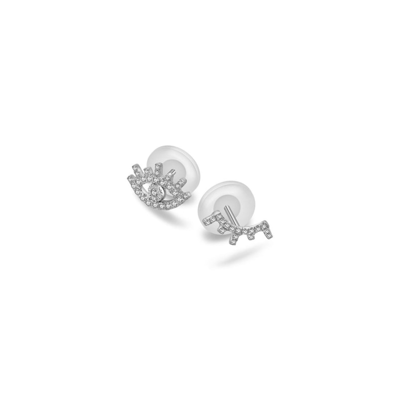 Thumbnail of 18K White Gold Evil Eye & Eyelash Diamond Earring image