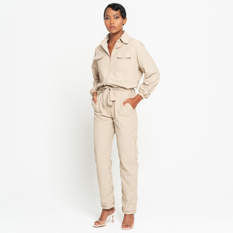 Thumbnail of Amelia Recycled Utility Jumpsuit In Sand Beige image