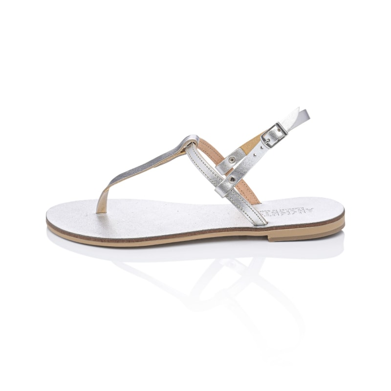 Thumbnail of Brizo Silver/Silver Handcrafted Women’s Leather T-Strap Sandals – Designer Fashion Flat Sandals With Toe Separator image