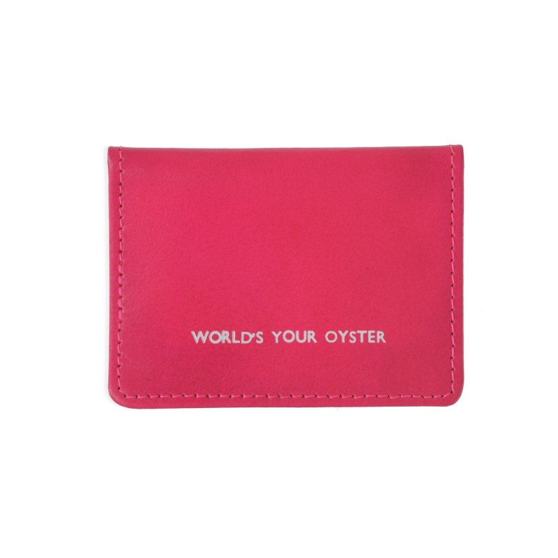 Thumbnail of Worlds Your Oyster Bright Pink Leather Travel Card Holder image