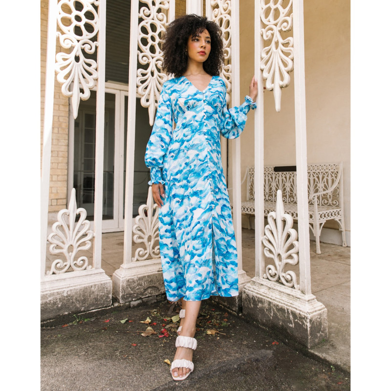 Thumbnail of The Lucy Long Sleeve Midi Dress In Blue Sky image