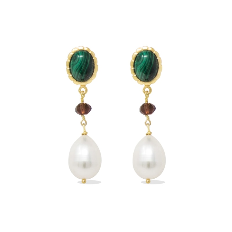 Thumbnail of Malachite, Garnet & Pearl Drop Earrings image