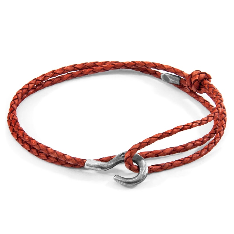 Thumbnail of Amber Red Charles Silver & Braided Leather Skinny Bracelet image