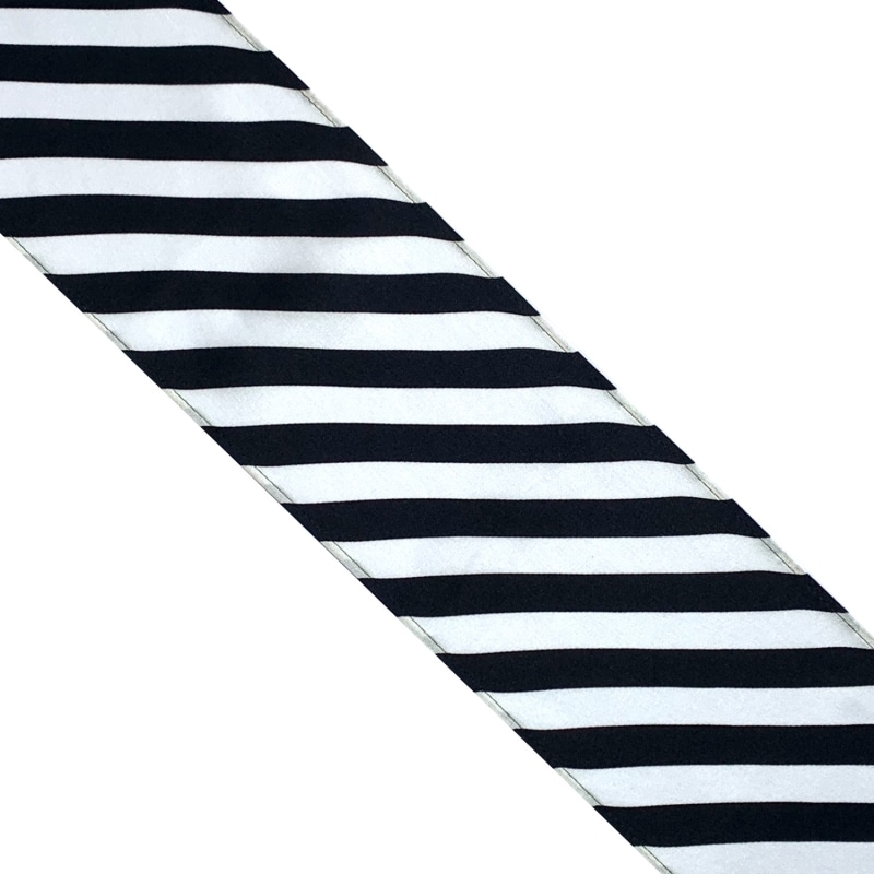 Thumbnail of Stripy Silk Neck Scarf Long Black & White image