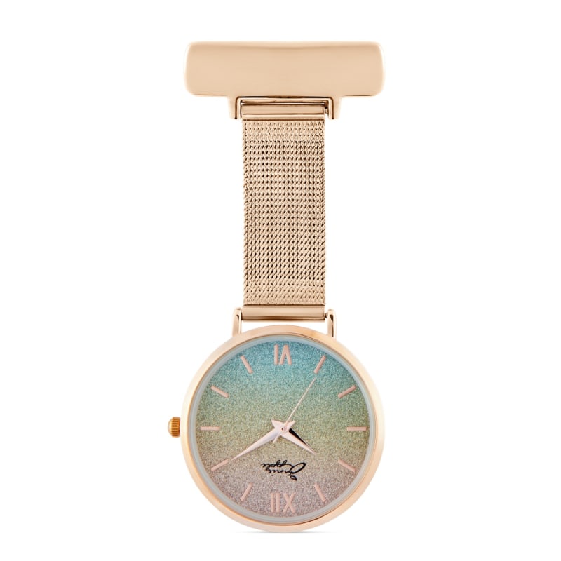 Thumbnail of Annie Apple Glitter Rainbow/Rose Gold Mesh Nurse Fob Watch image