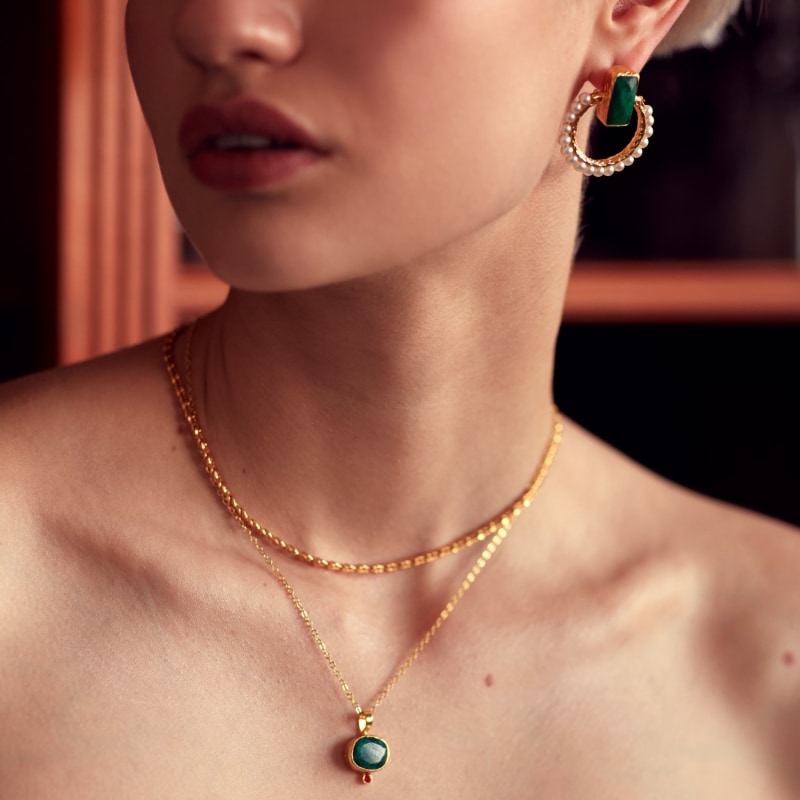 Lucia Emerald Necklace With Pink Crystal by Ottoman Hands