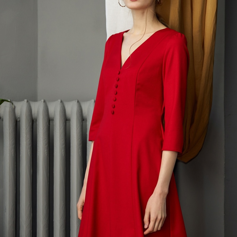 Thumbnail of Lucienne Fit And Flare Midi Dress In Red image