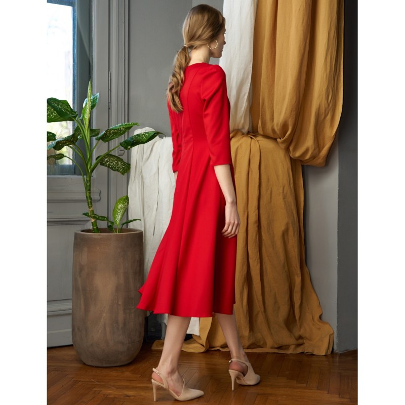 Thumbnail of Lucienne Fit And Flare Midi Dress In Red image