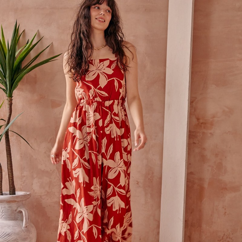 Thumbnail of Luisa Linen Culotte Jumpsuit - Red image