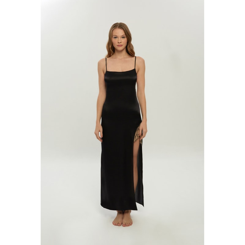 Thumbnail of Luna Black Silk Maxi Slip Dress image