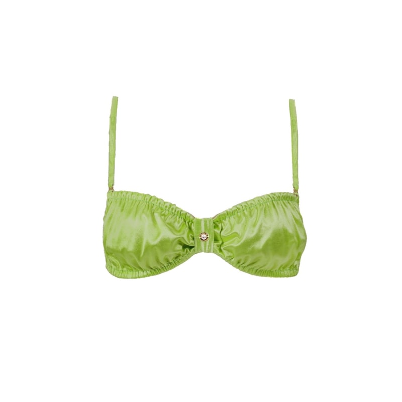 Luna Ruched Satin Top In Chartreuse, Decolet the label