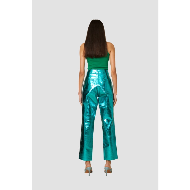 Thumbnail of Lupe Blue Metallic Vegan Leather Trousers image