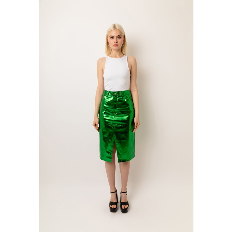 Thumbnail of Lupe Green Metallic Midi Skirt image