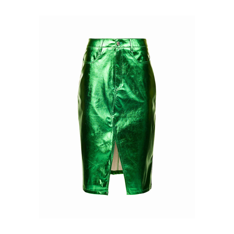 Green metallic midi skirt sales
