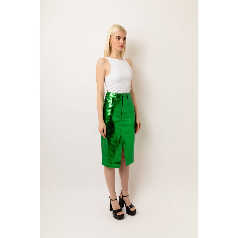 Thumbnail of Lupe Green Metallic Midi Skirt image