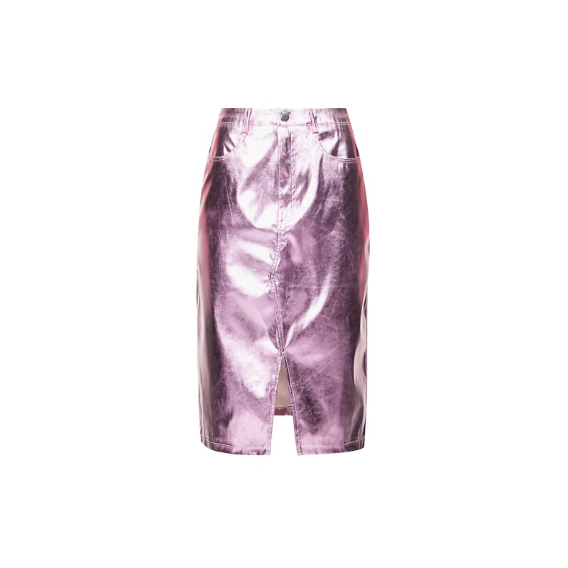 Lupe Ice Pink Metallic Midi Skirt by AMY LYNN