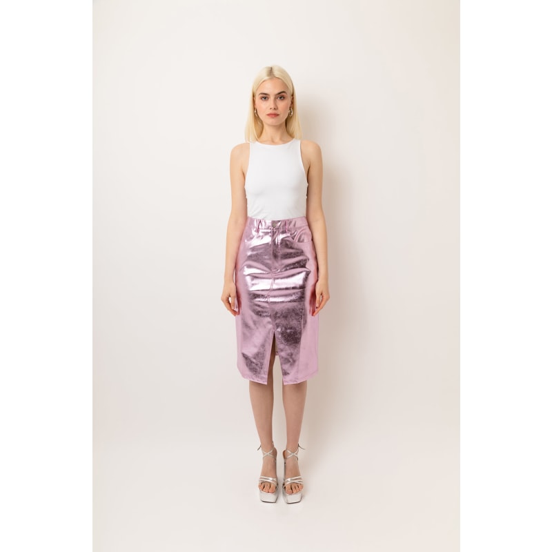 Pink pencil skirt metallic sale