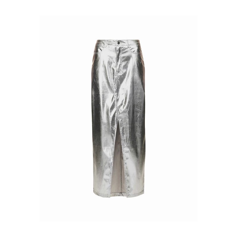 Lupe Silver Metallic Maxi Skirt | AMY LYNN | Wolf & Badger