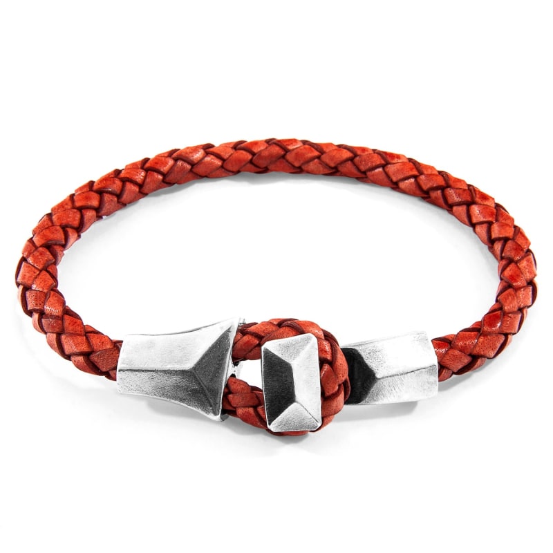 Thumbnail of Amber Red Alderney Silver & Braided Leather Bracelet image