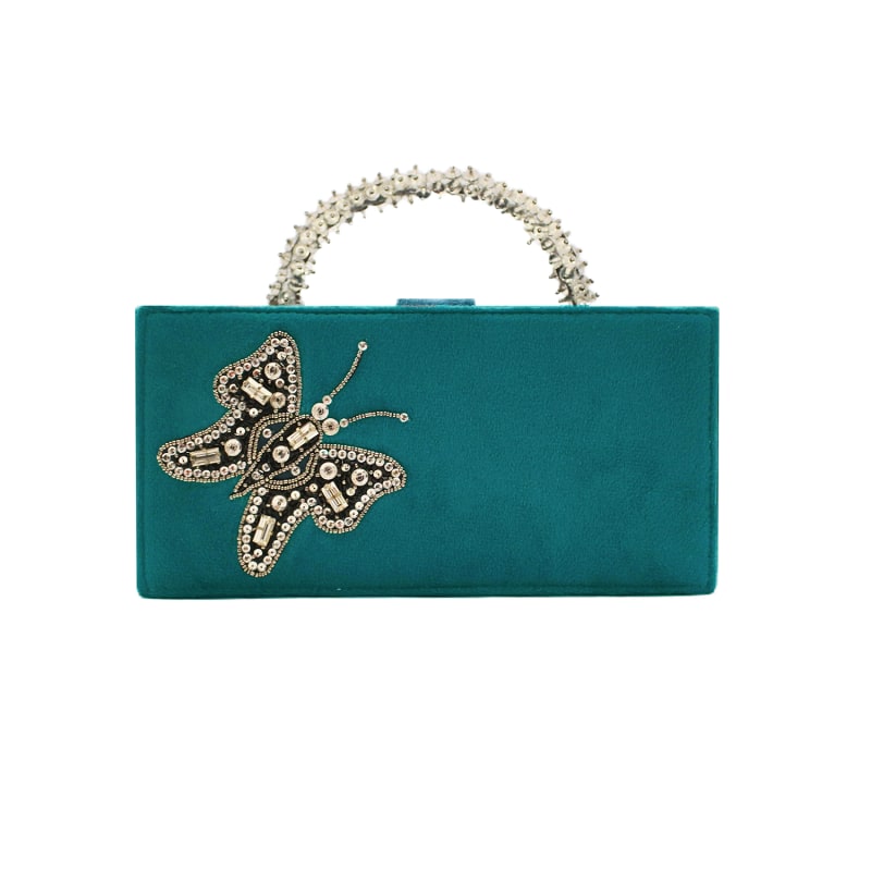 Thumbnail of Lush Velvet Clutch Bag In Hues Of Teal image