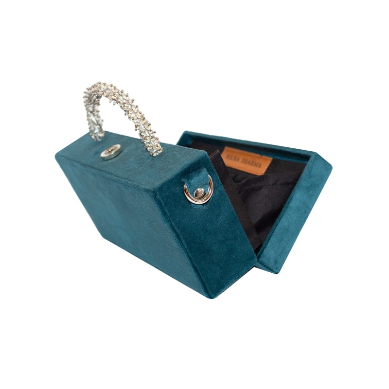 Thumbnail of Lush Velvet Clutch Bag In Hues Of Teal image