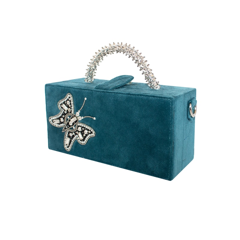 Thumbnail of Lush Velvet Clutch Bag In Hues Of Teal image