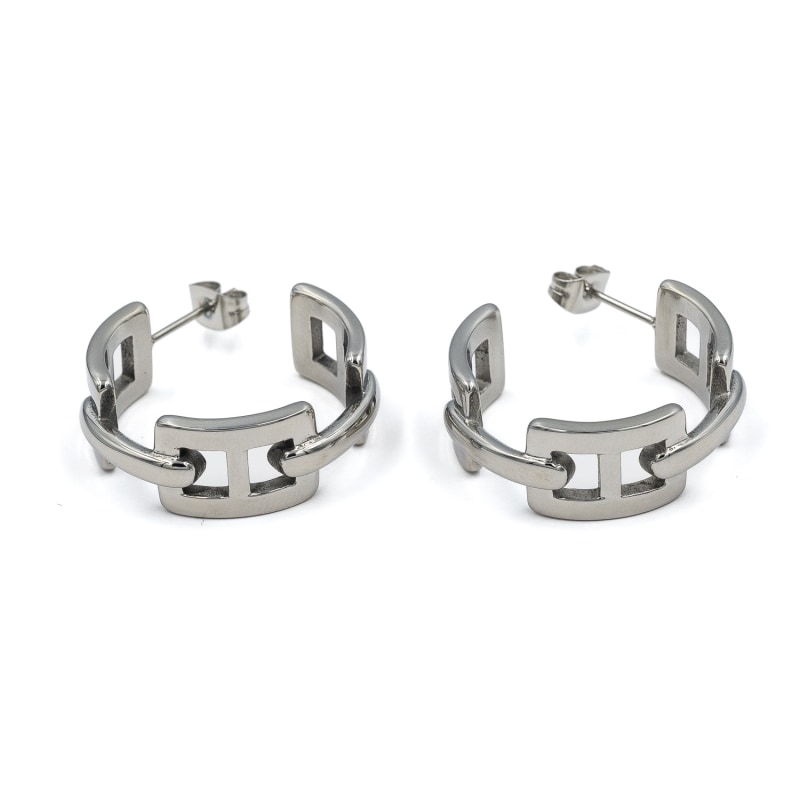 Thumbnail of Silver Geo Hoop Earrings image