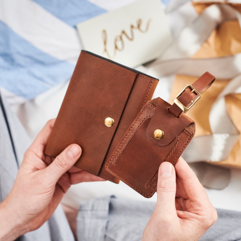 Thumbnail of Luxe Tan Leather Luggage Tag & Passport Holder Set image