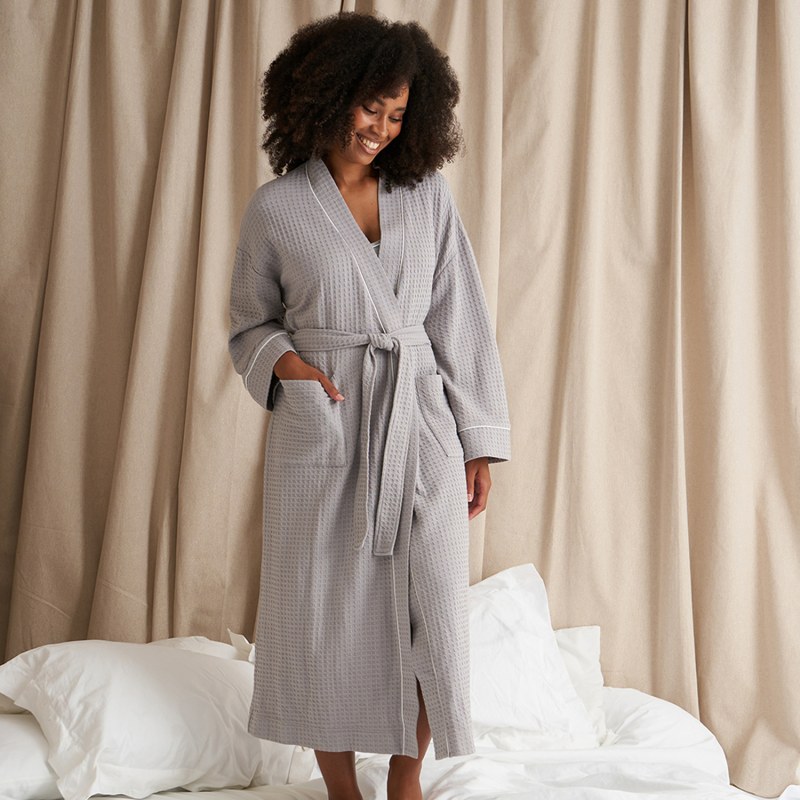 Luxury Suite Waffle Robe In Grey Pretty You Wolf Badger