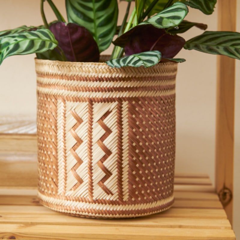 Thumbnail of Woven Natural Straw Copper Basket image