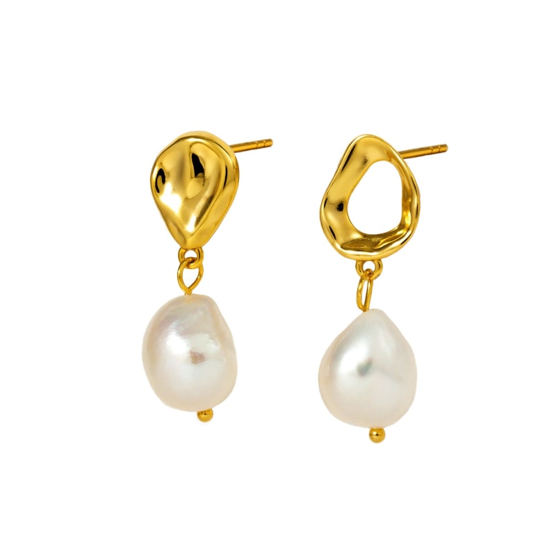 Thumbnail of Ripples Baroque White Pearl Gold Earrings image