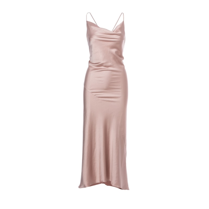 Tulum Cowl Neck Pink Satin Dress Roserry Wolf Badger