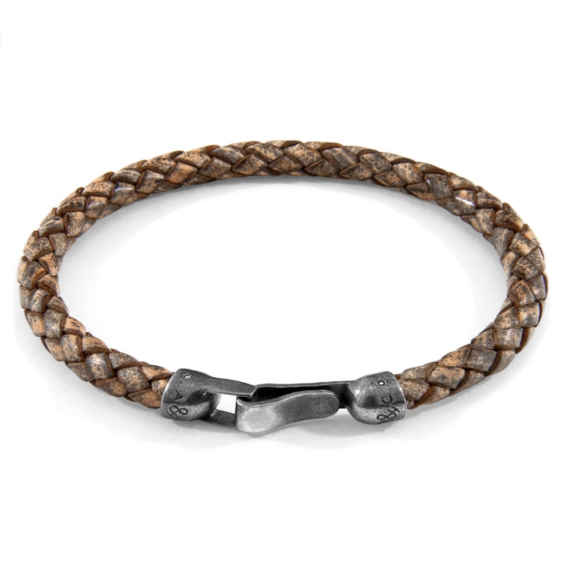 Thumbnail of Taupe Grey Skye Silver & Braided Leather Bracelet image