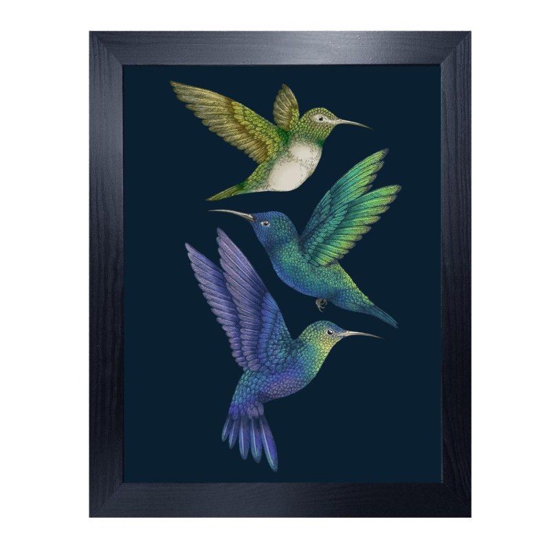 Thumbnail of Antique Hummingbirds Ii Indigo Fine Art Print A5 image